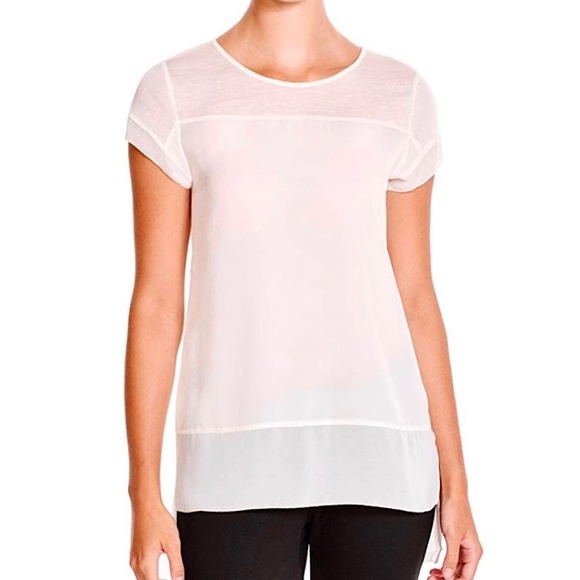 New French Connection Mixed Fabrics High Low Hem Short Sleeve Top Blush Pink XS - Picture 1 of 14